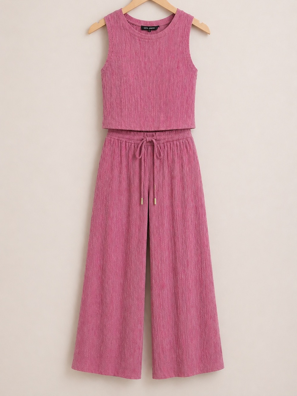Love Poem Crinkled Plisse Pink 2 Piece Set Wide Leg Pants Top NWT Medium